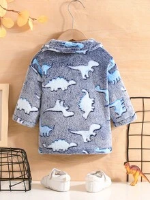 Baby Boy Dinosaur Pattern Flannel Coat Without Tee - Multicolor - View 2