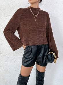 SHEIN Essnce Mock Neck Trumpet Sleeve Tee