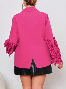 SHEIN Privé Talla grande Blazer de cuello con solapa ribete con fruncido - Rosa Fucsia - Ver 2