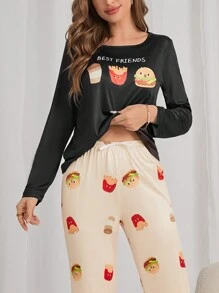 Conjunto de pijama alimento & con estampado de letra - Multicolor - Ver 2