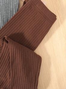 SHEIN Leap Crew Tween Girl 2pcs Solid Thermal Leggings - Brown - View 7