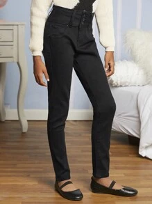 Tween Girl Slant Pocket Jeans - Black - View 5