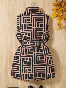 Teen Girl Geo Print Vest Padded Coat