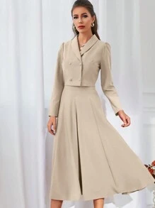 Modelyn 披肩领双排扣短款西装外套和裙子两件套