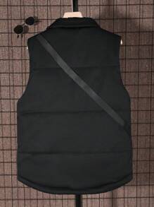 Teen Boy Zipper Vest Padded Coat & Bag Without Tee - Black - View 2