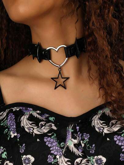 Goth 1pc Funky Heart & Star Decor Choker For Women For Daily Decoration