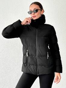 RueChic Dây kéo áo có mũ Áo khoác Phồng - màu đen - Xem 5