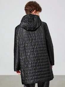 SHEIN 青少年男孩拉链连帽棉服外套 - 黑色 - 查看 2