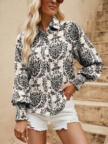 SHEIN VCAY In Toàn bộ Nút phía trước Áo sơ mi - màu đen - Xem 7