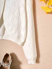 SHEIN Tween Girls' Long Sleeve Cardigan Sweater - White - View 4