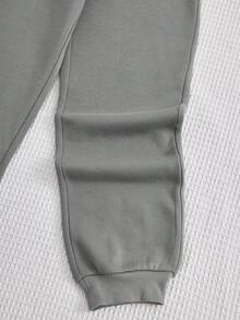 SHEIN Cô gái Tween Đồ họa Chữ cái Lót nhiệt Áo len & Quần nỉ - Màu Xám nhạt - Xem 5