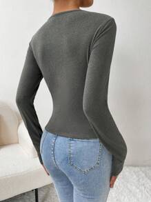 SHEIN Essnce Notched Neck Button Front Tee