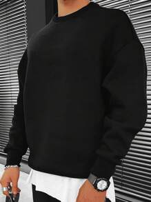 RueChic Men Letter & Figure Graphic Drop Shoulder Sweatshirt - Black - View 2