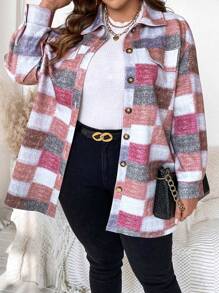 Celure 大碼格紋印花落肩袖翻蓋細節外套 - 彩色 - 查看 1