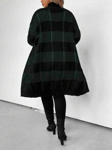 EMERY ROSE Plus Buffalo Plaid Pattern Drop Shoulder Duster Cardigan, For Winter Fall Cloth For Women - Multicolor - View 2