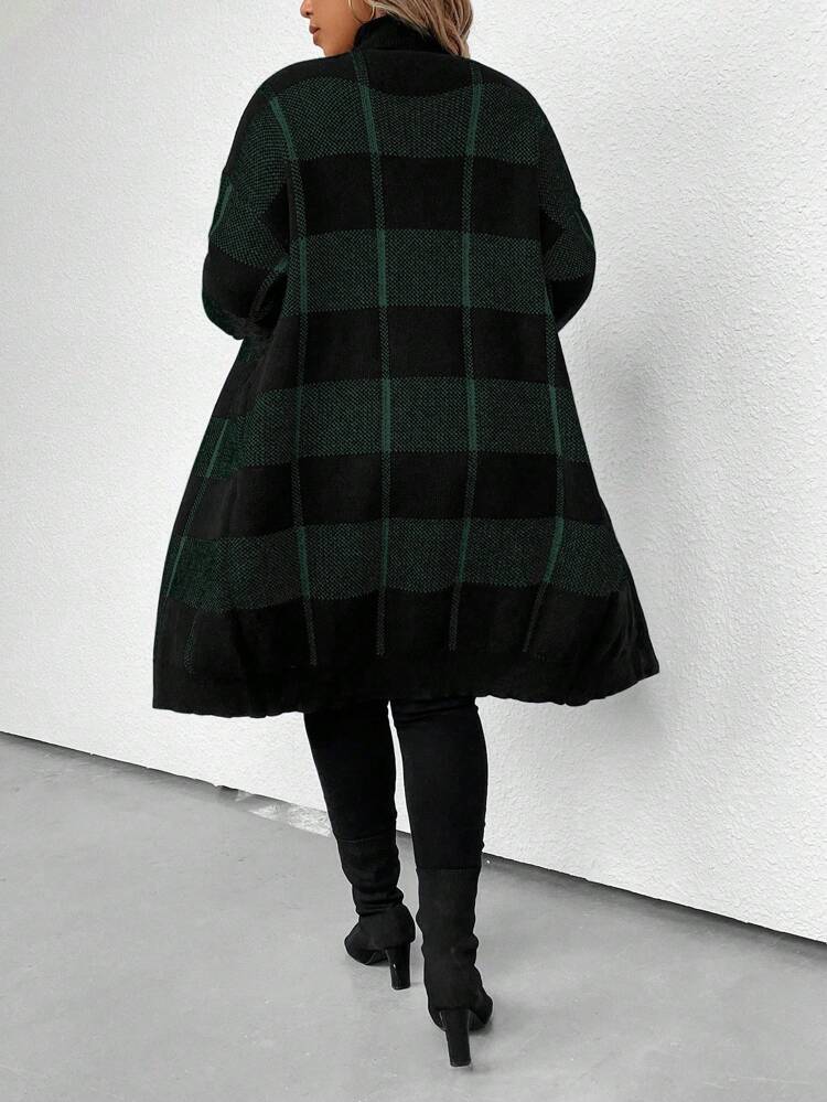 Plus Buffalo Plaid Pattern Drop Shoulder Duster Cardigan, For Winter Fall Cloth For Women