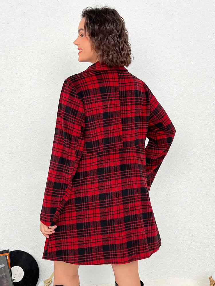 Plus Plaid Print Double Breasted Overcoat