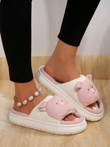 Fashion Piggy Ladies Home Slippers Flat Cartoon Slippers - Brown - View 7