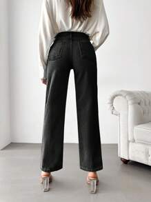 RueChic High Waist Straight Leg Jeans - Black - View 2