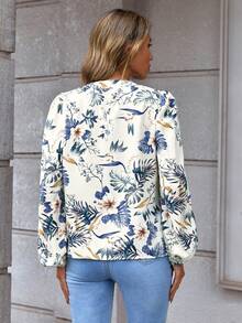 SHEIN LUNE Bản in nhiệt đới Tay áo lồng đèn Áo sơ mi - Nhiều màu - Xem 5