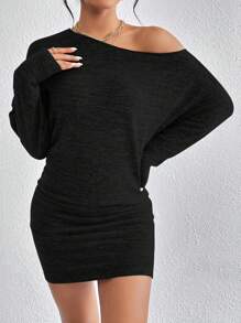 SHEIN Essnce Solid Batwing Sleeve Bodycon Dress