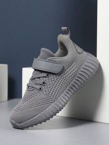 1 đôi giày sneaker casual cổ thấp cho bé trai, màu trơn, lưới thoáng khí, đế bằng, nhẹ, đế mềm - Xám - Xem 4