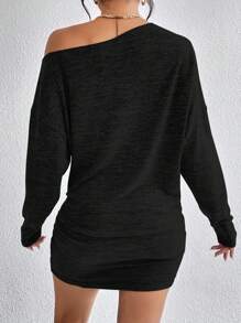 SHEIN Essnce Solid Batwing Sleeve Bodycon Dress