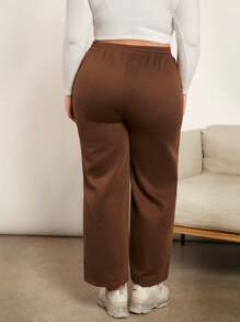 SHEIN BASICS Plus Drawstring Waist Split Hem Sweatpants - Coffee Brown - View 2