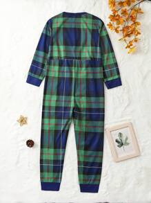 Tween Boys' Checked Home Clothes Pajama - Green - View 2