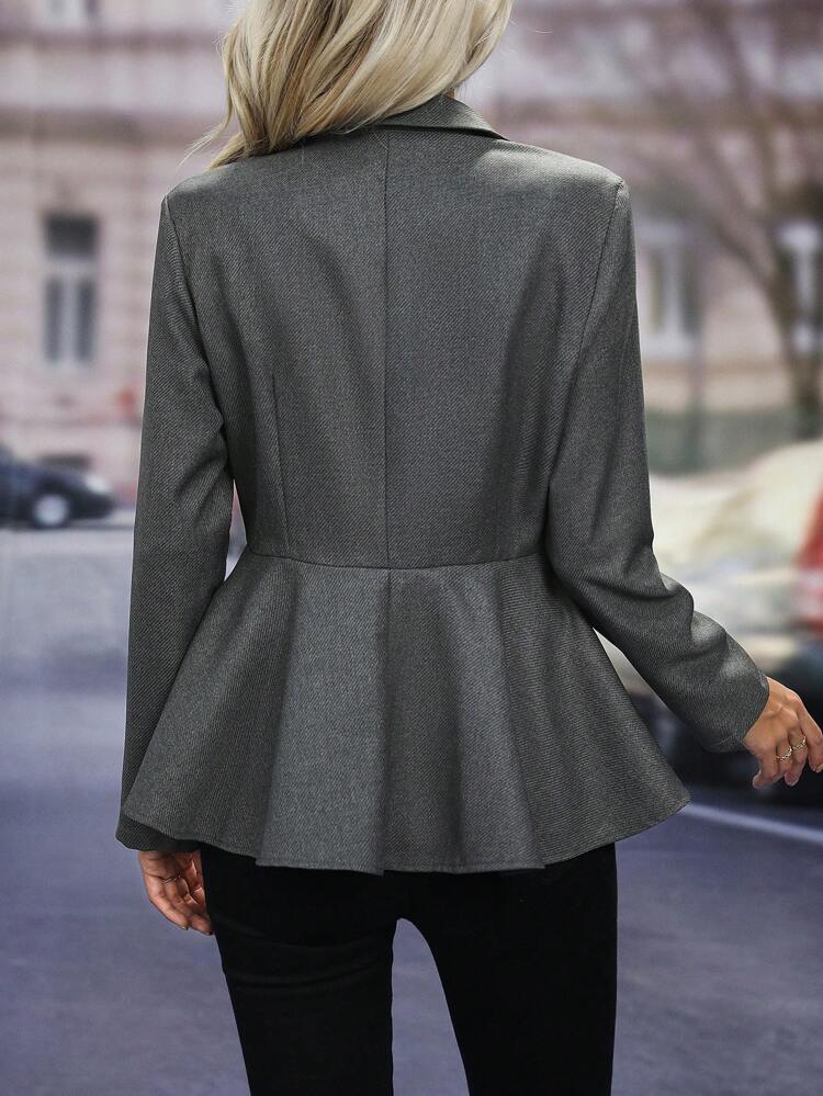 Solid Button Front Peplum Coat