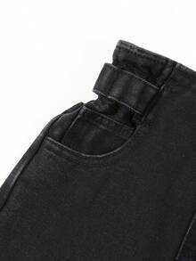 女小童紙袋腰蘿蔔牛仔褲 - 黑色 - 查看 4