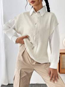 SHEIN Unity 1pc Cable Knit Sweater Vest - Apricot - View 1