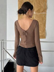 SHEINNeu Solid Scoop Neck Tee - Khaki - View 2