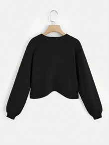 SHEIN Teen Girls Asymmetrical Hem Sweater - Black - View 2