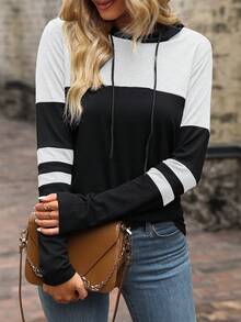 SHEIN LUNE Colorblock Drawstring Hoodie - Multicolor - View 6