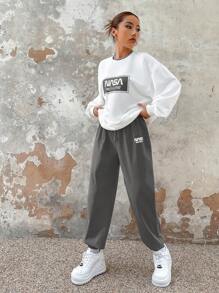 SHEIN EZwear Letter Graphic Drop Shoulder Sweatshirt & Sweatpants