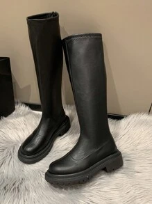 Botas Negras Altas, Versátiles Y De Moda Para Adolescentes - Negro - Ver 4
