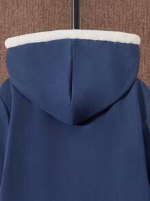 SHEIN Tween Boy 1pc Thermal Lined Hooded Coat - Navy Blue - View 6