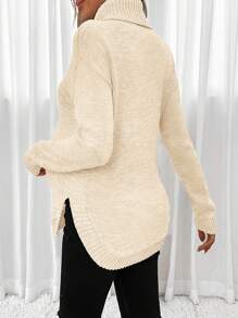 SHEIN Maternity Turtleneck Curved Hem Drop Shoulder Sweater - Apricot - View 2