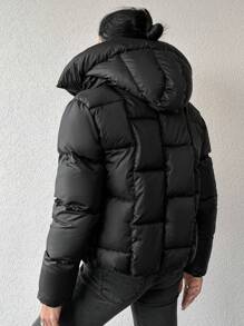 EURMUSE Women'S Zipper Closure Hooded Padded Coat - Black - View 2