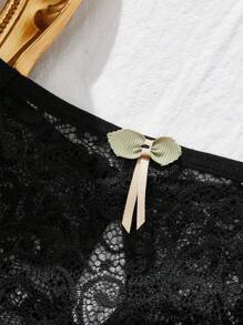 MidnightGlam Women's Elegant Black Lace Print Sheer Cut Out Panties - Black - View 5