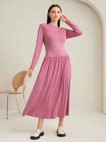 Seusyu Solid A-line Dress - Dusty Pink - View 5