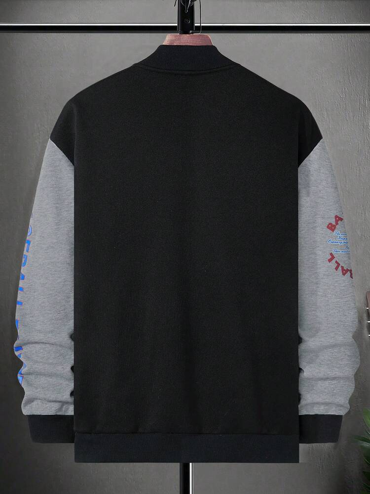 Men's Loose Fit Letter Graphic Color Block Varsity Jacket