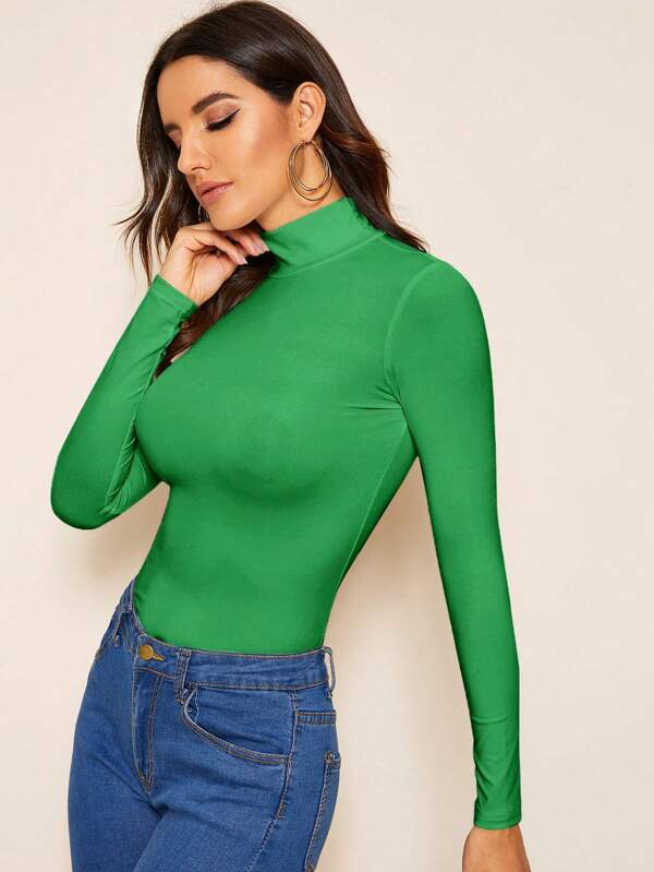 SHEIN Essnce Solid High Neck Slim Fit Tee