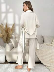 Contrasterende pijpen Kamerjas met riem & Cami-top & broek Lounge sets