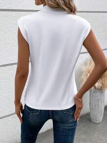 SHEIN LUNE Feather Print Mock Neck Tee - White - View 2