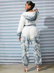 SHEIN X GiudiceGirls 大碼紮染衛褲 - 霧霾藍 - 查看 6