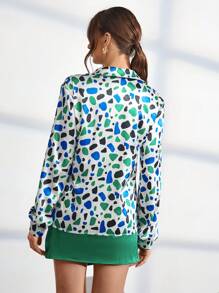 SHEIN Privé Allover Print Blouse & Wrap Skirt - Green - View 4