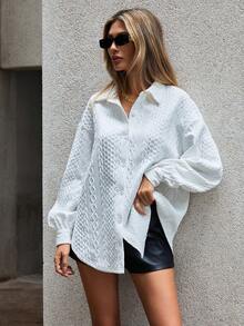 SHEIN Essnce Chất rắn Thả vai Nút phía trước Áo sơ mi - trắng - Xem 2