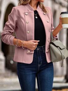 SHEIN Clasi Solid Button Detail Open Front Jacket - Dusty Pink - View 3